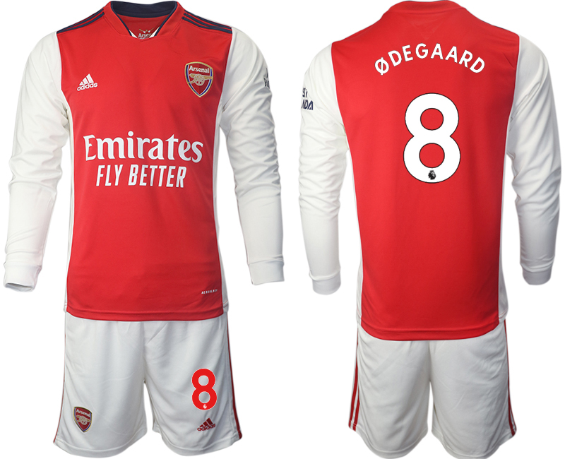 Men 2021-2022 Club Arsenal home red Long Sleeve #8 Soccer Jersey